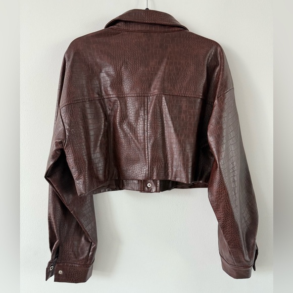 BY.DYLN Brown Leather Cropped Jacket - Picture 2 of 7